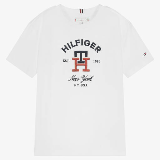 Tommy Hilfiger-Teen Boys White Monogram Logo T-Shirt | Childrensalon Outlet