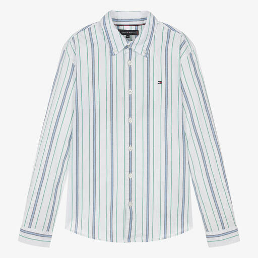Tommy Hilfiger-قميص قطن أكسفورد مقلم لون أبيض للمراهقين | Childrensalon Outlet