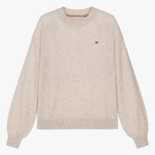 Tommy Hilfiger-Teen Girls Beige Embroidered Flag Wool Sweater | Childrensalon Outlet