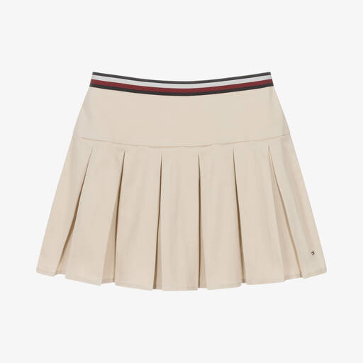 Tommy Hilfiger-Teen Girls Beige Pleated Cotton Skirt | Childrensalon Outlet