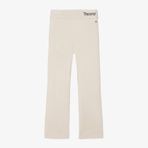 Tommy Hilfiger-Teen Girls Beige Ribbed Logo Trousers | Childrensalon Outlet