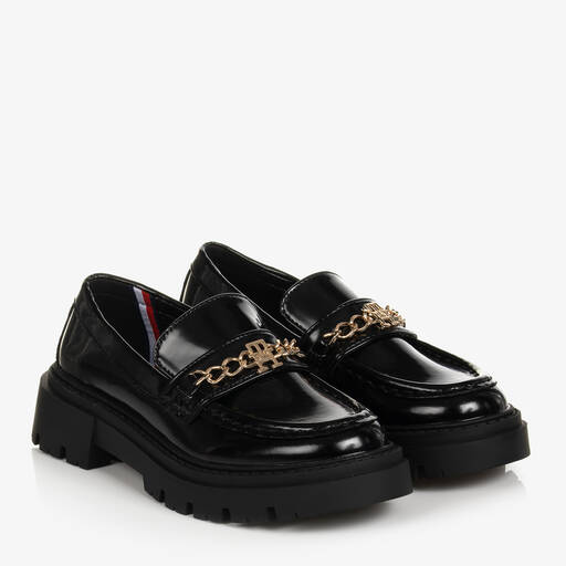 Tommy Hilfiger-Schwarze Teen Kunstleder-Loafers | Childrensalon Outlet