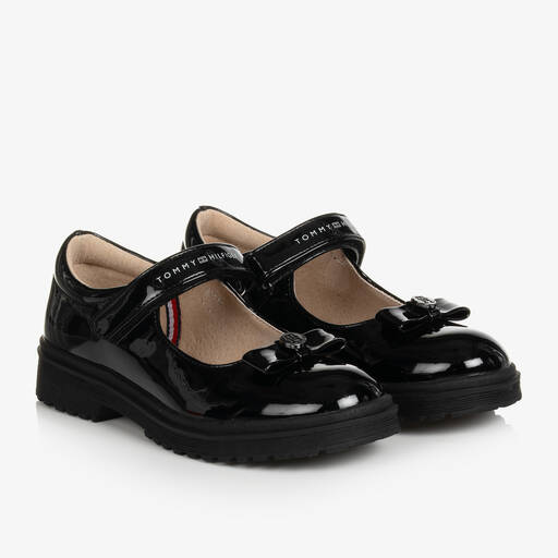 Tommy Hilfiger-حذاء تينز بناتي جلد صناعي لامع لون أسود | Childrensalon Outlet