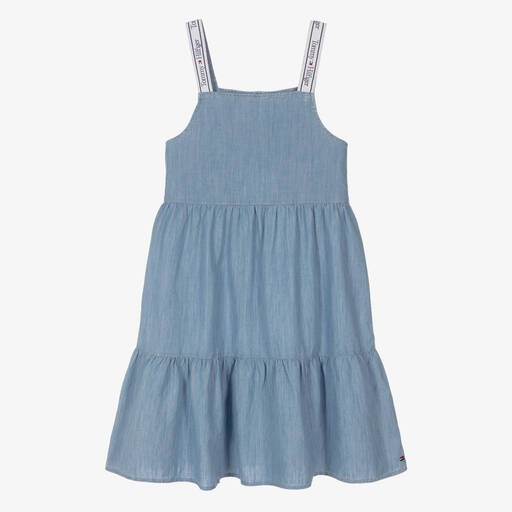 Tommy Hilfiger-Teen Girls Blue Chambray Logo Tape Dress | Childrensalon Outlet