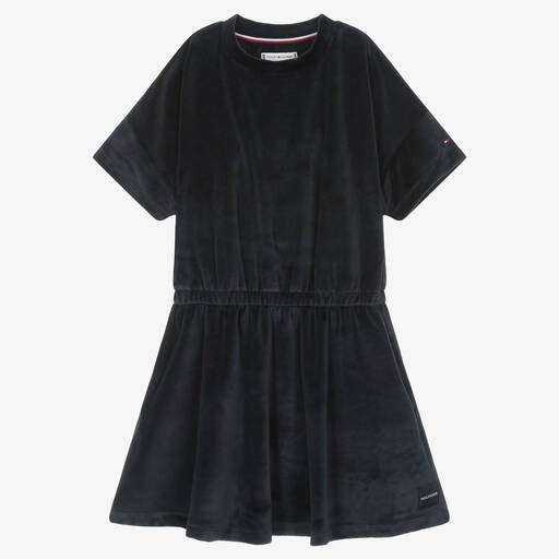 Tommy Hilfiger-Teen Girls Blue Cotton Velour Dress | Childrensalon Outlet