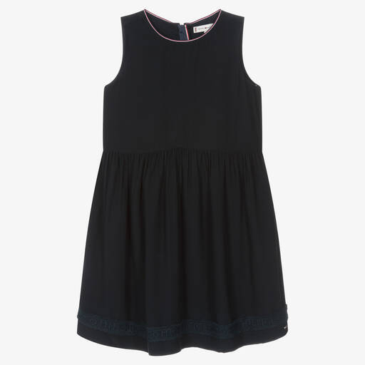 Tommy Hilfiger-فستان تينز بناتي كريب ودانتيل لون كحلي | Childrensalon Outlet