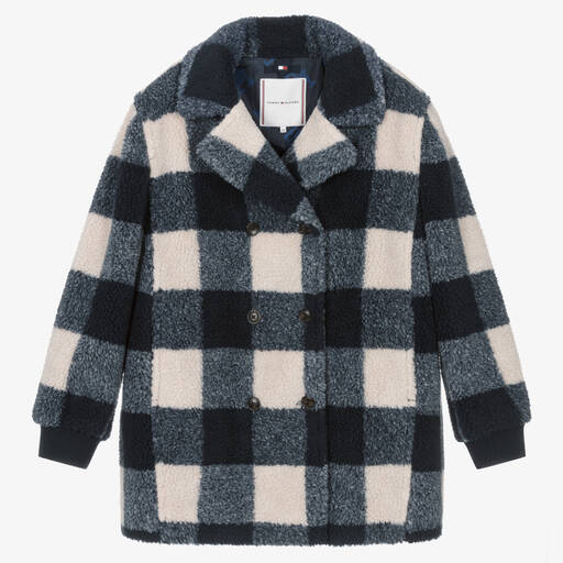 Tommy Hilfiger-Teen Girls Blue & Ivory Check Coat | Childrensalon Outlet