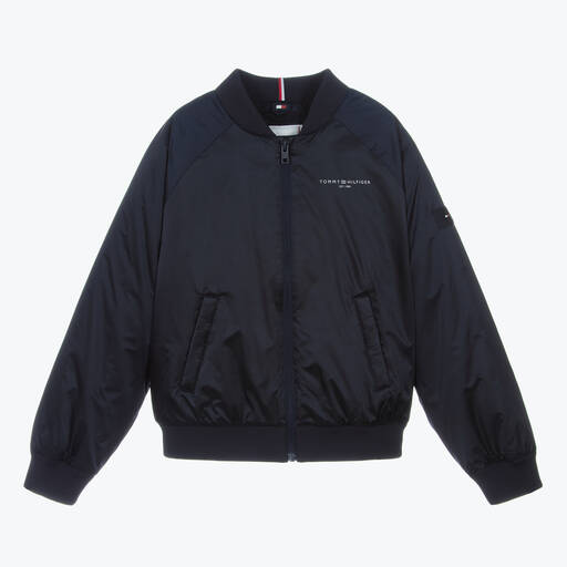 Tommy Hilfiger-Синяя атласная куртка-бомбер для девочек | Childrensalon Outlet
