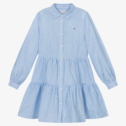 Tommy Hilfiger-فستان قميص قطن مقلّم لون أزرق تينز بناتي | Childrensalon Outlet