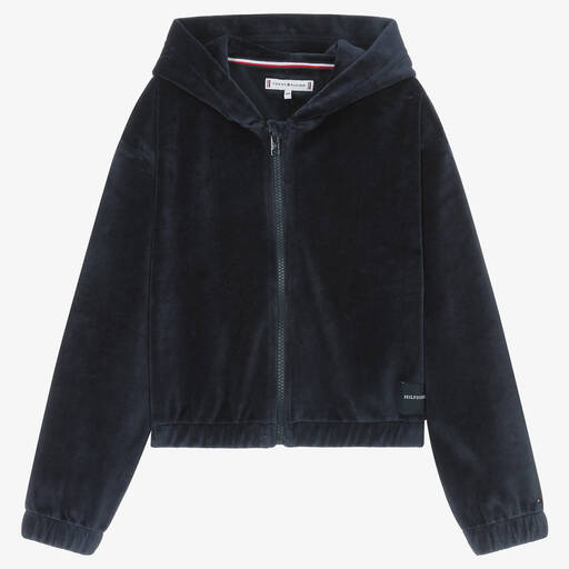 Tommy Hilfiger-Синяя худи из хлопкового велюра | Childrensalon Outlet