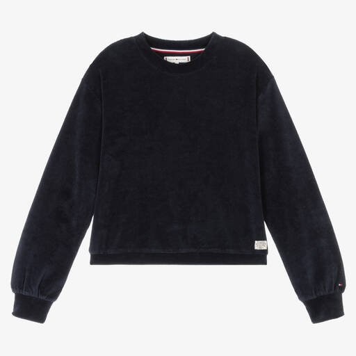 Tommy Hilfiger-Teen Girls Blue Velour Sweater | Childrensalon Outlet