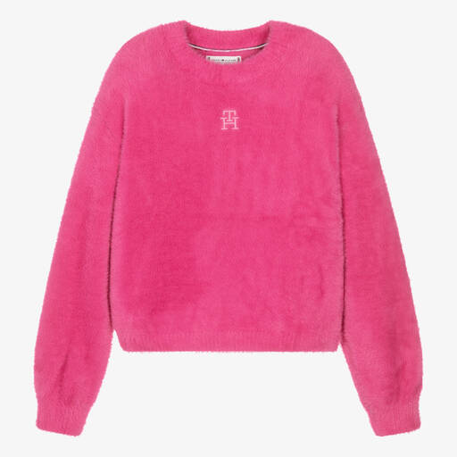 Tommy Hilfiger-Teen Girls Bright Pink Fluffy Monogram Sweater | Childrensalon Outlet