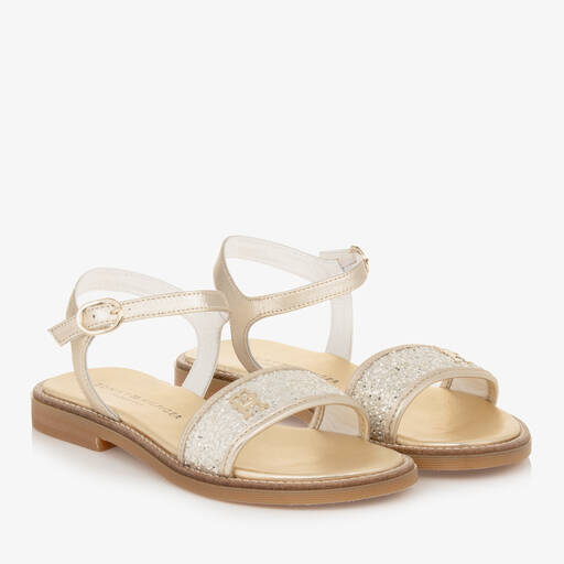 Tommy Hilfiger-Teen Girls Gold Glitter Leather Sandals | Childrensalon Outlet
