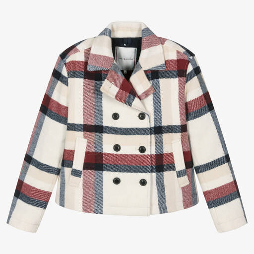 Tommy Hilfiger-معطف تينز بناتي مزيج صوف كاروهات لون عاجي | Childrensalon Outlet