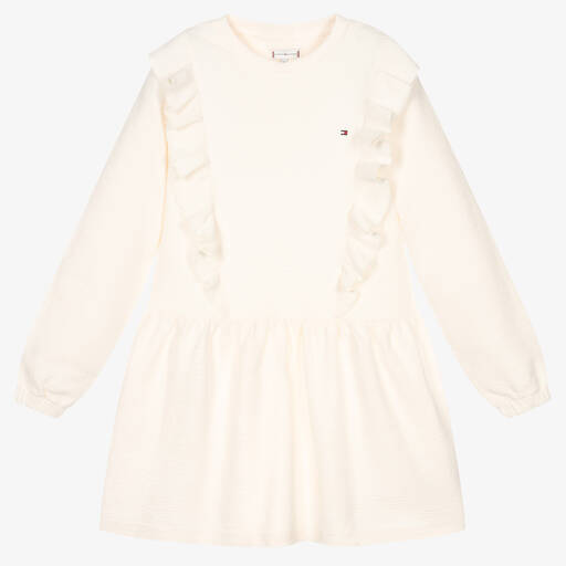 Tommy Hilfiger-فستان تينز بناتي قطن جيرسي لون عاجي | Childrensalon Outlet
