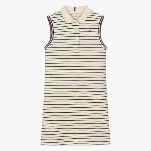 Tommy Hilfiger-Teen Girls Ivory Striped Cotton Polo Dress | Childrensalon Outlet