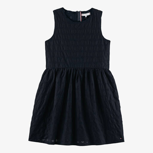 Tommy Hilfiger-فستان قطن برودوري لون كحلي للمراهقات | Childrensalon Outlet
