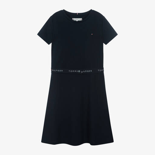 Tommy Hilfiger-Teen Girls Navy Blue Jersey Belted Dress | Childrensalon Outlet