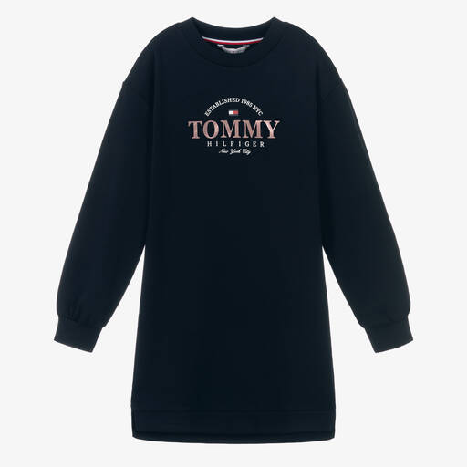 Tommy Hilfiger-فستان سويتشيرت فيسكوز جيرسي لون كحلي | Childrensalon Outlet