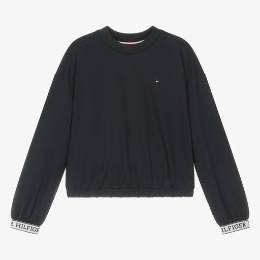 Tommy Hilfiger-سويتشيرت تينز بناتي فيسكوز جيرسي لون كحلي | Childrensalon Outlet
