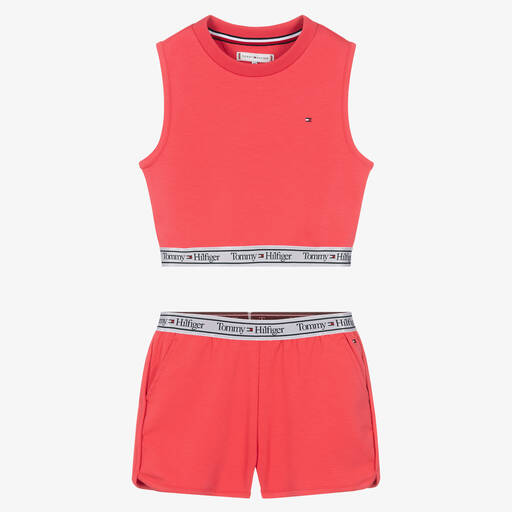 Tommy Hilfiger-Teen Girls Pink Jersey Logo Shorts Set | Childrensalon Outlet