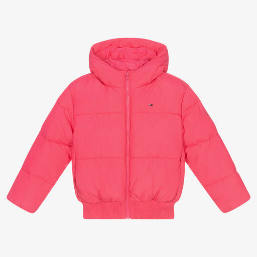 Tommy Hilfiger-جاكيت بافر هودي تينز بناتي لون زهري | Childrensalon Outlet