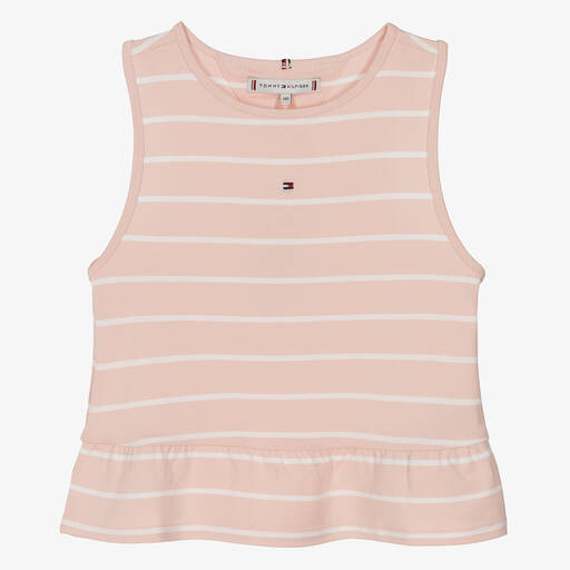 Tommy Hilfiger-توب فيسكوز جيرسي مقلم لون زهري وأبيض للمراهقات | Childrensalon Outlet