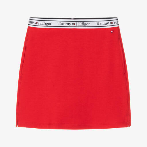 Tommy Hilfiger-Teen Girls Red Cotton Logo Skirt | Childrensalon Outlet