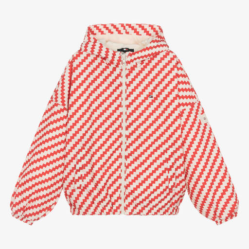 Tommy Hilfiger-جاكيت واقي من الرياح تينز بناتي لون أحمر وعاجي | Childrensalon Outlet