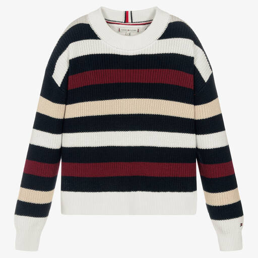 Tommy Hilfiger-Teen Girls White & Blue Cotton Sweater | Childrensalon Outlet