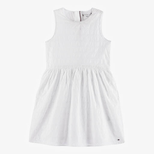 Tommy Hilfiger-Teen Girls White Broderie Anglaise Dress | Childrensalon Outlet