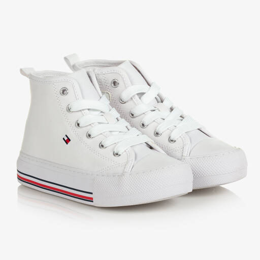 Tommy Hilfiger-Teen Girls White Canvas High-Top Trainers | Childrensalon Outlet