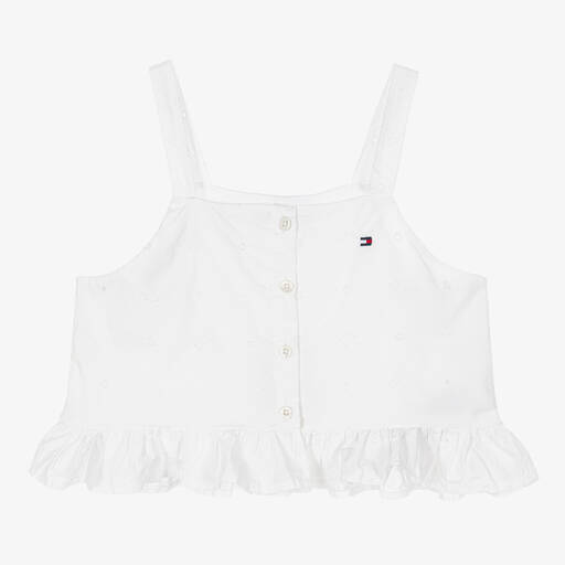 Tommy Hilfiger-Teen Girls White Cotton Logo Cropped Top | Childrensalon Outlet