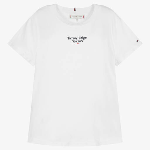 Tommy Hilfiger-Teen Girls White Cotton Logo T-Shirt | Childrensalon Outlet