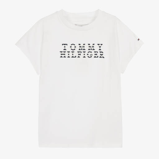 Tommy Hilfiger-تيشيرت تينز بناتي قطن جيرسي لون أبيض | Childrensalon Outlet