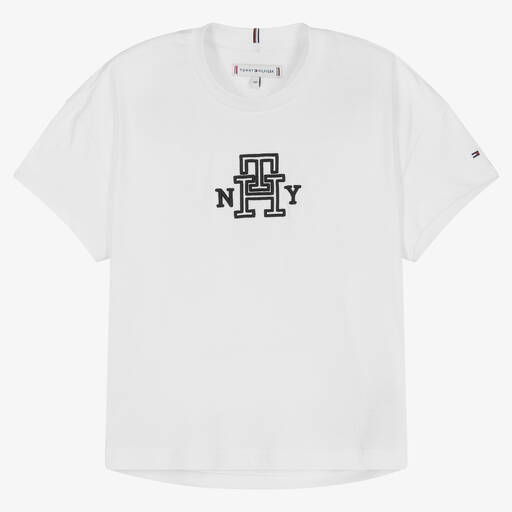 Tommy Hilfiger-Teen Girls White Cotton Monogram T-Shirt | Childrensalon Outlet