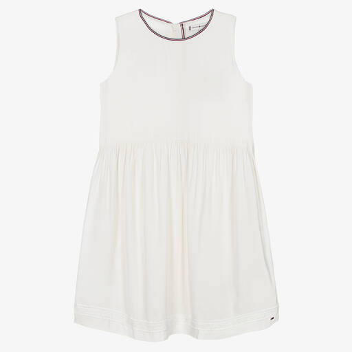 Tommy Hilfiger-Teen Girls White Crêpe Lace Trim Dress | Childrensalon Outlet