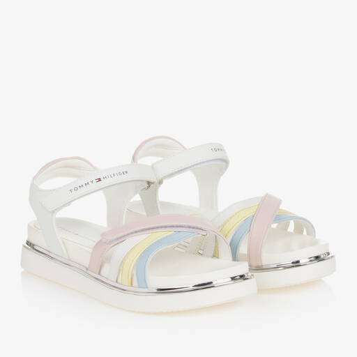 Tommy Hilfiger-Teen Girls White Faux Leather Sandals | Childrensalon Outlet