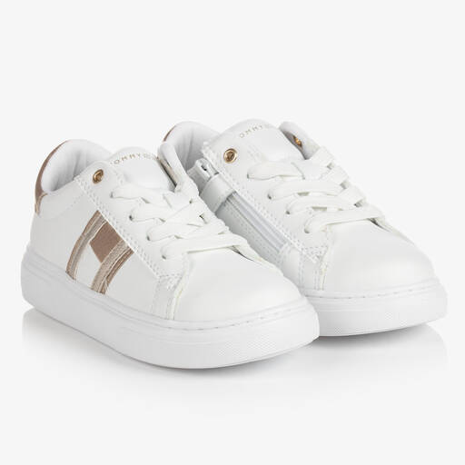 Tommy Hilfiger-Teen Girls White Faux Leather Trainers | Childrensalon Outlet