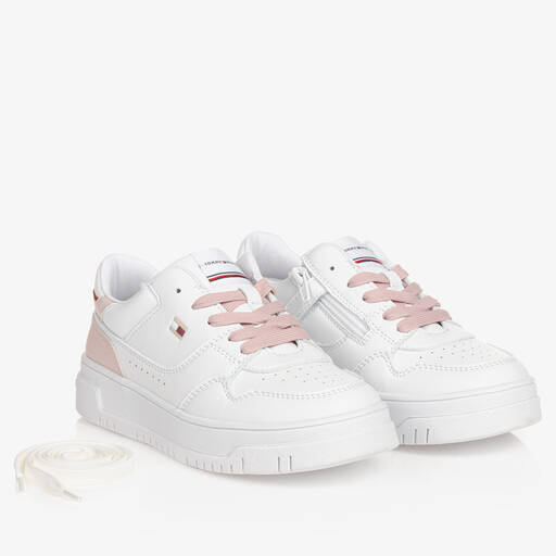 Tommy Hilfiger-Teen Girls White Faux Leather Trainers | Childrensalon Outlet