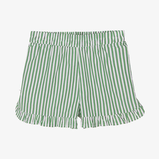 Tommy Hilfiger-شورت تينز بناتي قطن بوبلين مقلم لون أبيض وأخضر | Childrensalon Outlet