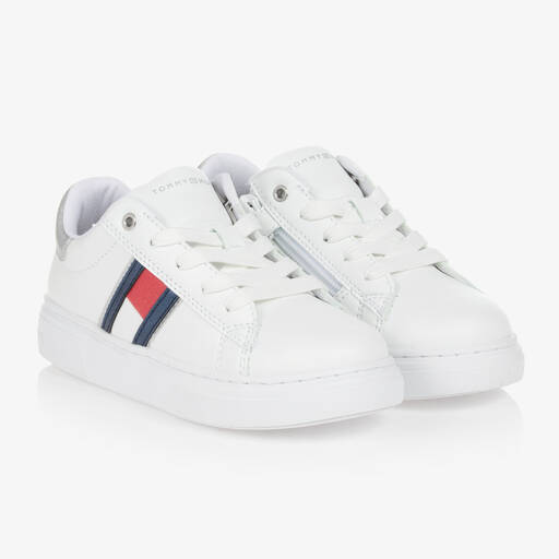 Tommy Hilfiger-ترينرز تينز بناتي جلد صناعي لون أبيض وفضّي | Childrensalon Outlet