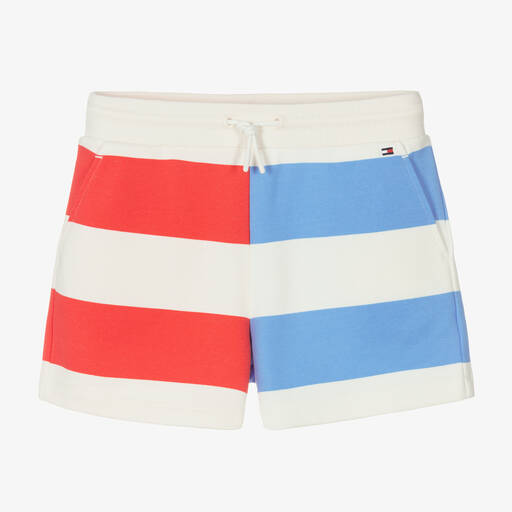 Tommy Hilfiger-شورت تينز بناتي قطن مقلم لون أبيض | Childrensalon Outlet