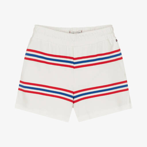 Tommy Hilfiger-شورت تينز بناتي قطن مقلم لون أبيض | Childrensalon Outlet