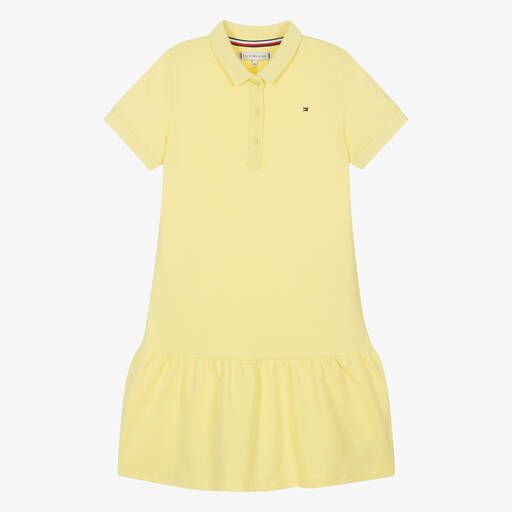 Tommy Hilfiger-فستان بولو قطن بيكيه لون أصفر للمراهقات | Childrensalon Outlet