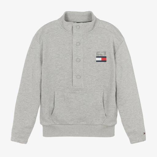 Tommy Hilfiger-Teen Grey Flag Logo High Neck Sweatshirt | Childrensalon Outlet