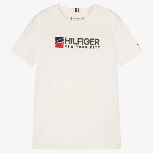 Tommy Hilfiger-Teen Ivory Cotton Logo T-Shirt | Childrensalon Outlet