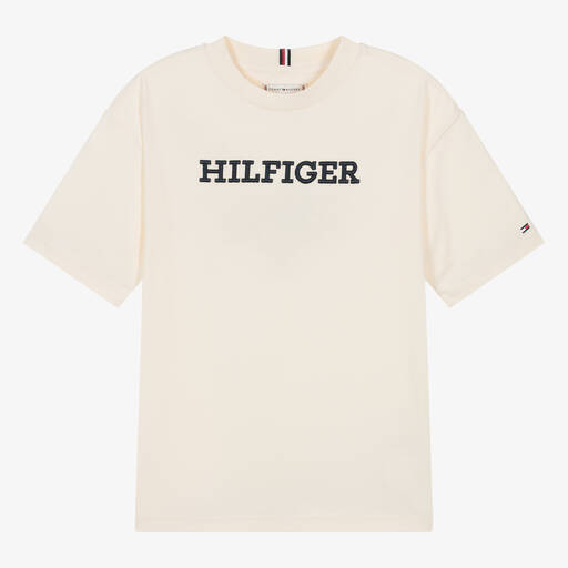 Tommy Hilfiger-تيشيرت قطن مطرز لون عاجي | Childrensalon Outlet