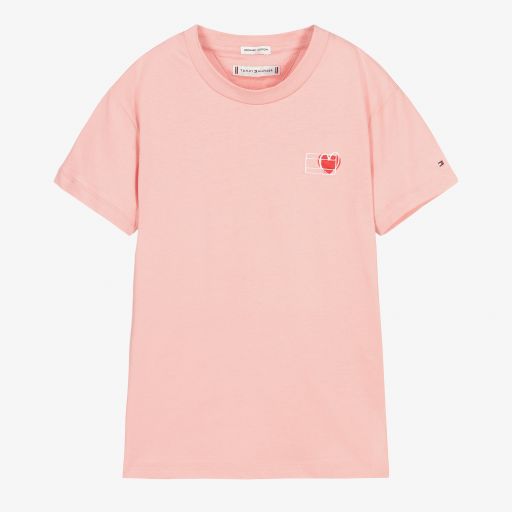 Tommy Hilfiger-T-shirt rose en coton | Childrensalon Outlet