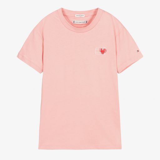 Tommy Hilfiger-تيشيرت تينز بناتي قطن عضوي لون زهري | Childrensalon Outlet